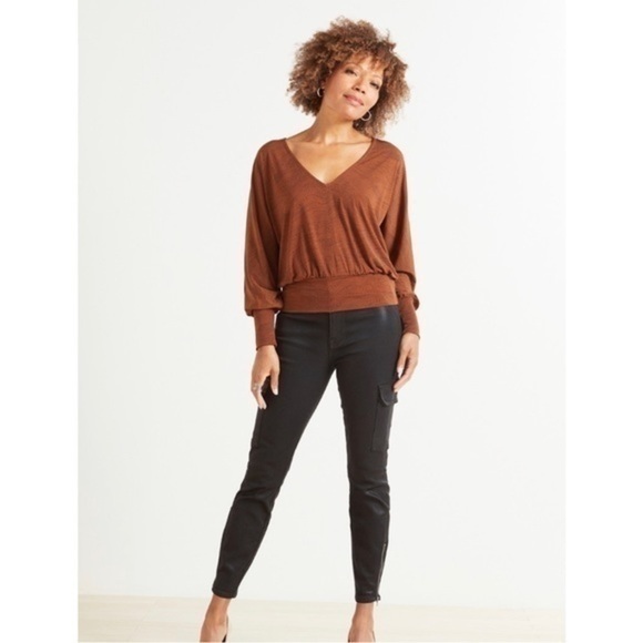 Evereve Dolman Sleeve Top Brown Allison Joy Kattya Blouse Spice/Black Medium NWT - Picture 3 of 9